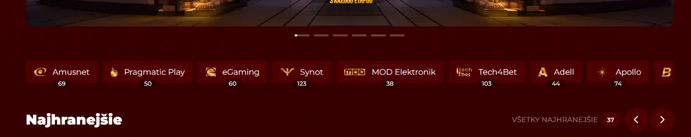 Přehled providerů v Eurogold Casino — Apollo Games, SYNOT, Kajot, Tom Horn, Promatic a další