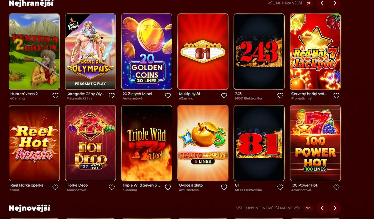 Výherní automaty Eurogold Casino — lobby s filtry podle typu a poskytovatele